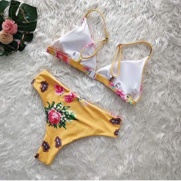 Floral Print High Waisted Cheeky Bikini Swim XL - Picture 6 of 7